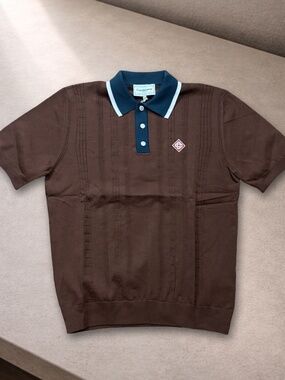 Casablanca Cable Knit Oversized Brown Polo Collared Shirt
